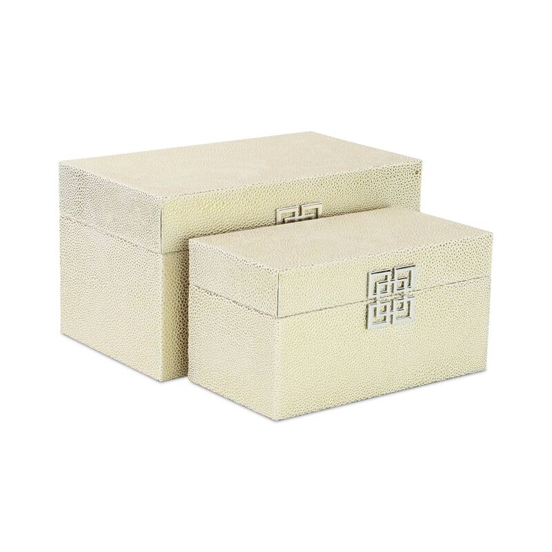 Galena White Shagreen Double Happiness Storage box Set of 2