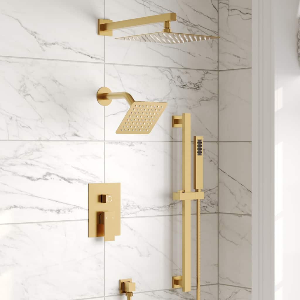 GRANDJOY Shower Faucet Set 10 and 6 inch Wall Mount Rainfall Dual Shower Heads with Handheld Shower Spray Combo High Pressure