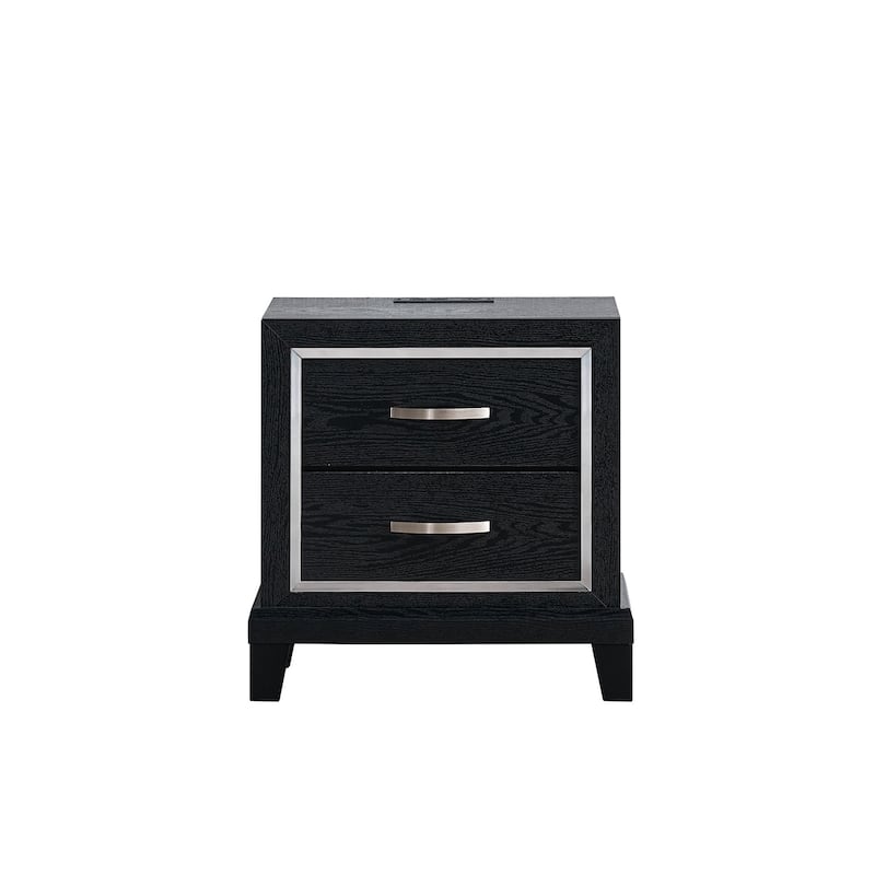Black Nightstand with 2 Drawers and Built-in AC Outlets, USB and USB-C Charging Ports, Durable Bedside Storage Solution