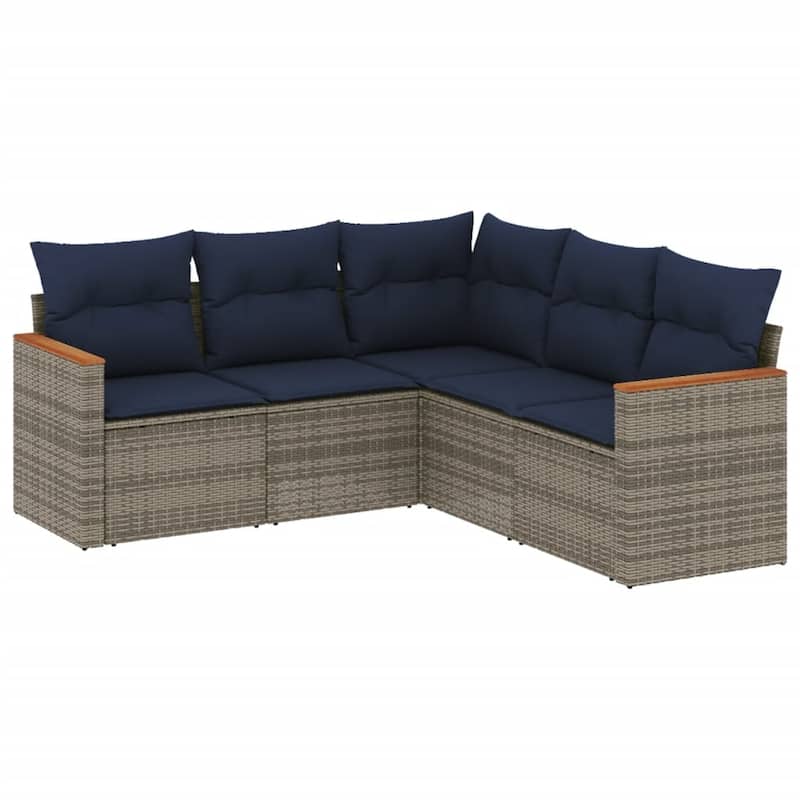vidaXL Patio Sofa Set with Cushions Outdoor Conversation Furniture Poly Rattan - 24.4x 24.4x 27.2