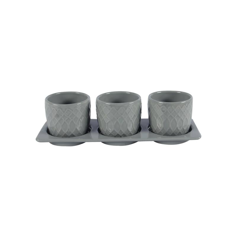 Dahlia Ceramic Planter Set with Disk - Grey