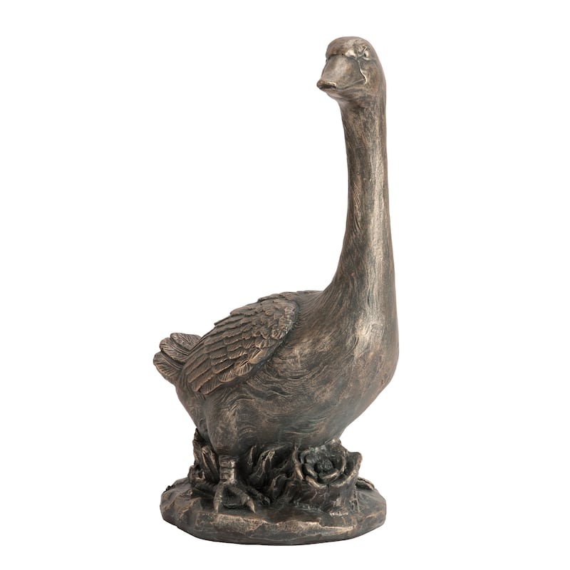 Glitzhome 20"H MGO Faux Bronze / White Goose Garden Statue
