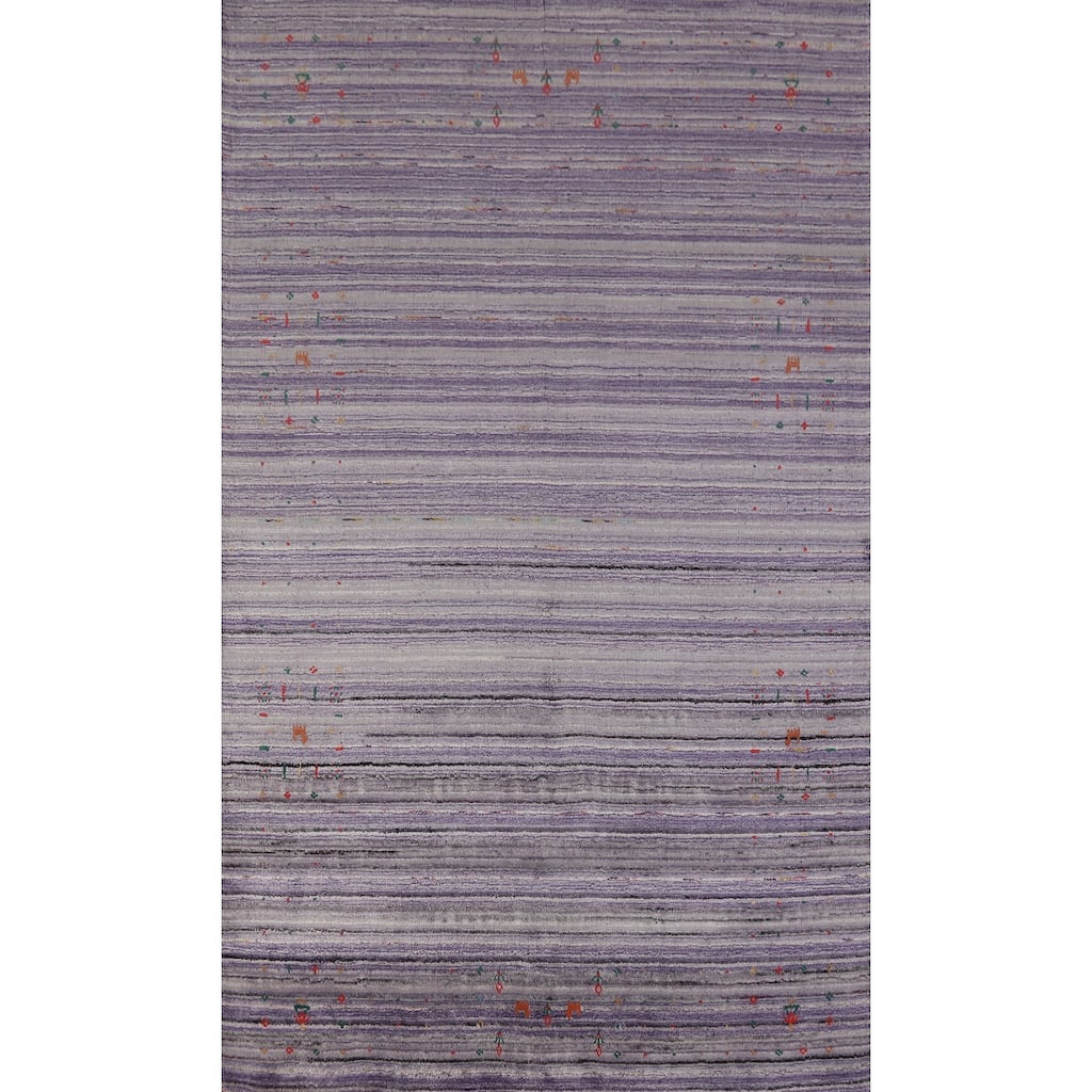 Hand Knotted Oriental 100% Wool Carpet Tribal Stripe Purples Gabbeh Area Rug - 8' 3'' X 5' 2''
