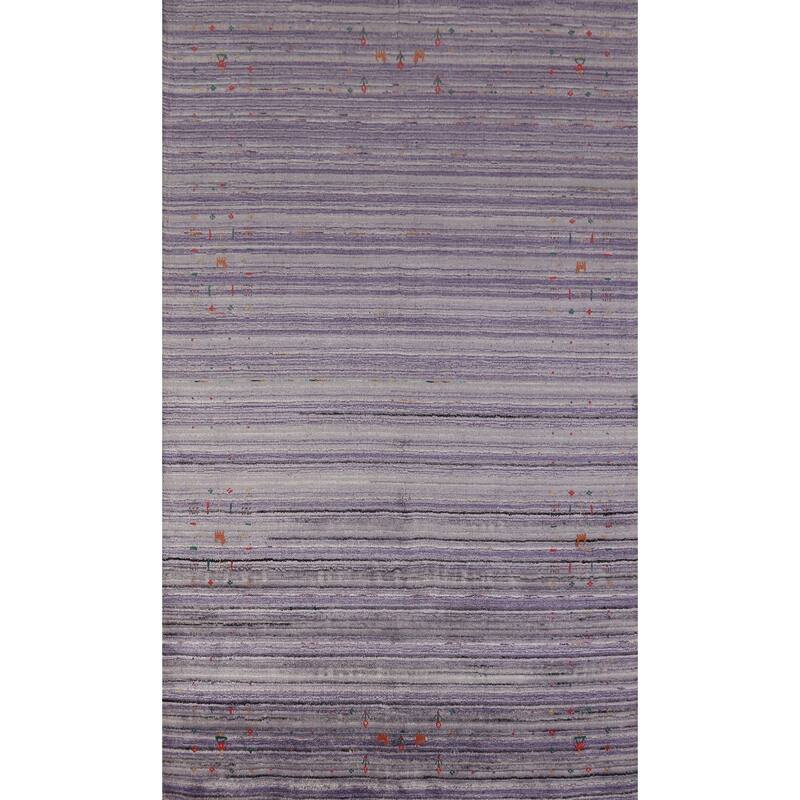 Hand Knotted Oriental 100% Wool Carpet Tribal Stripe Purples Gabbeh Area Rug - 8' 3'' X 5' 2''