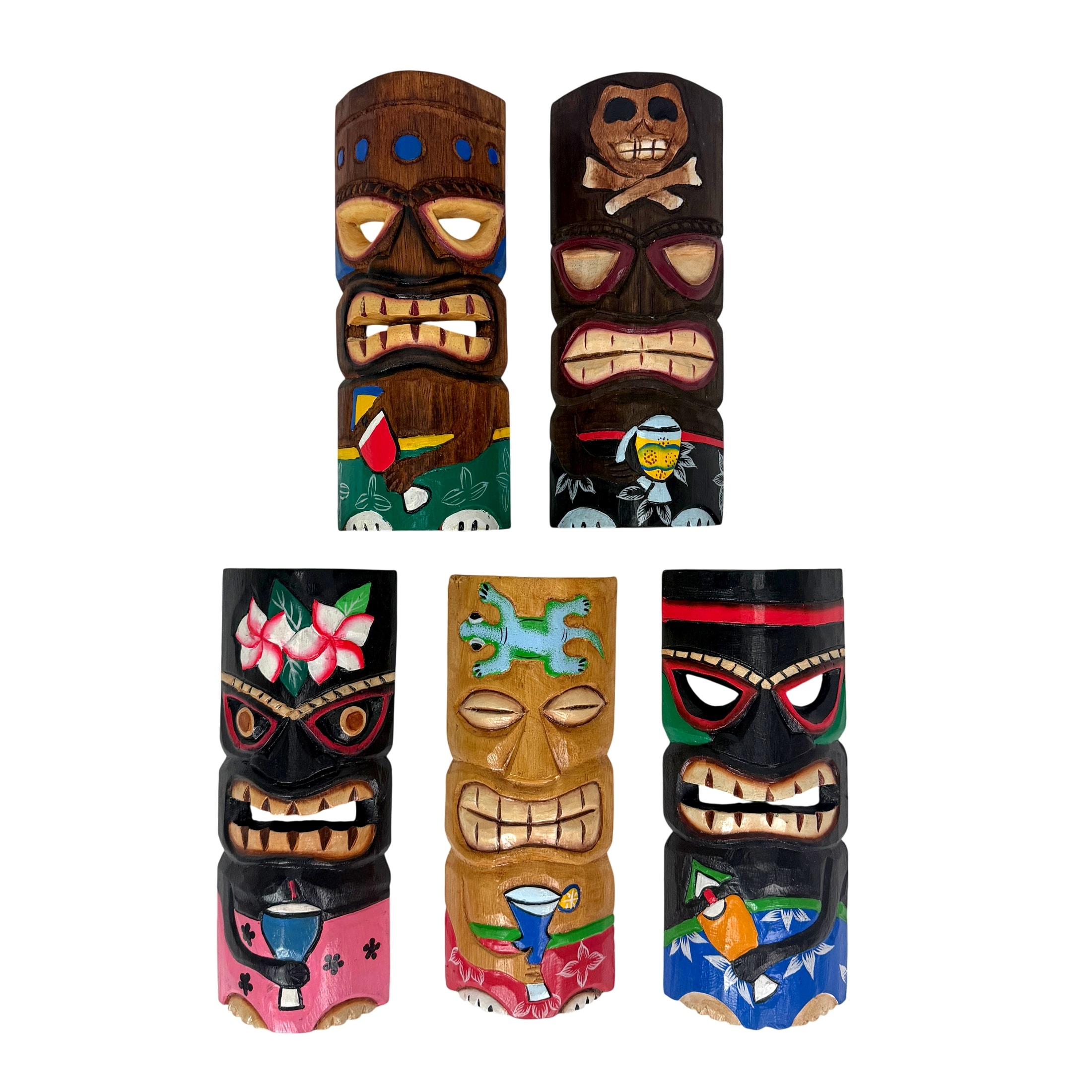 Zeckos Set Of 5 Polynesian Decor Style Wooden Tiki Masks 12 Inch