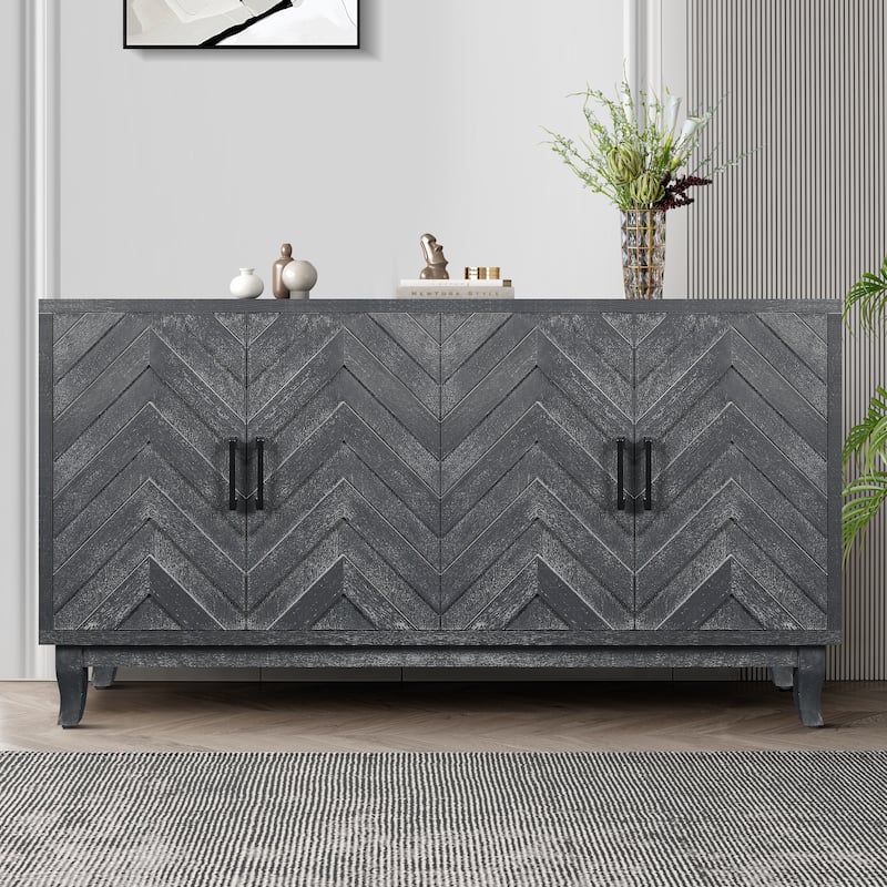Vintage 4 Door Large Storage Space Dining Cabinet - Antique Dark Grey