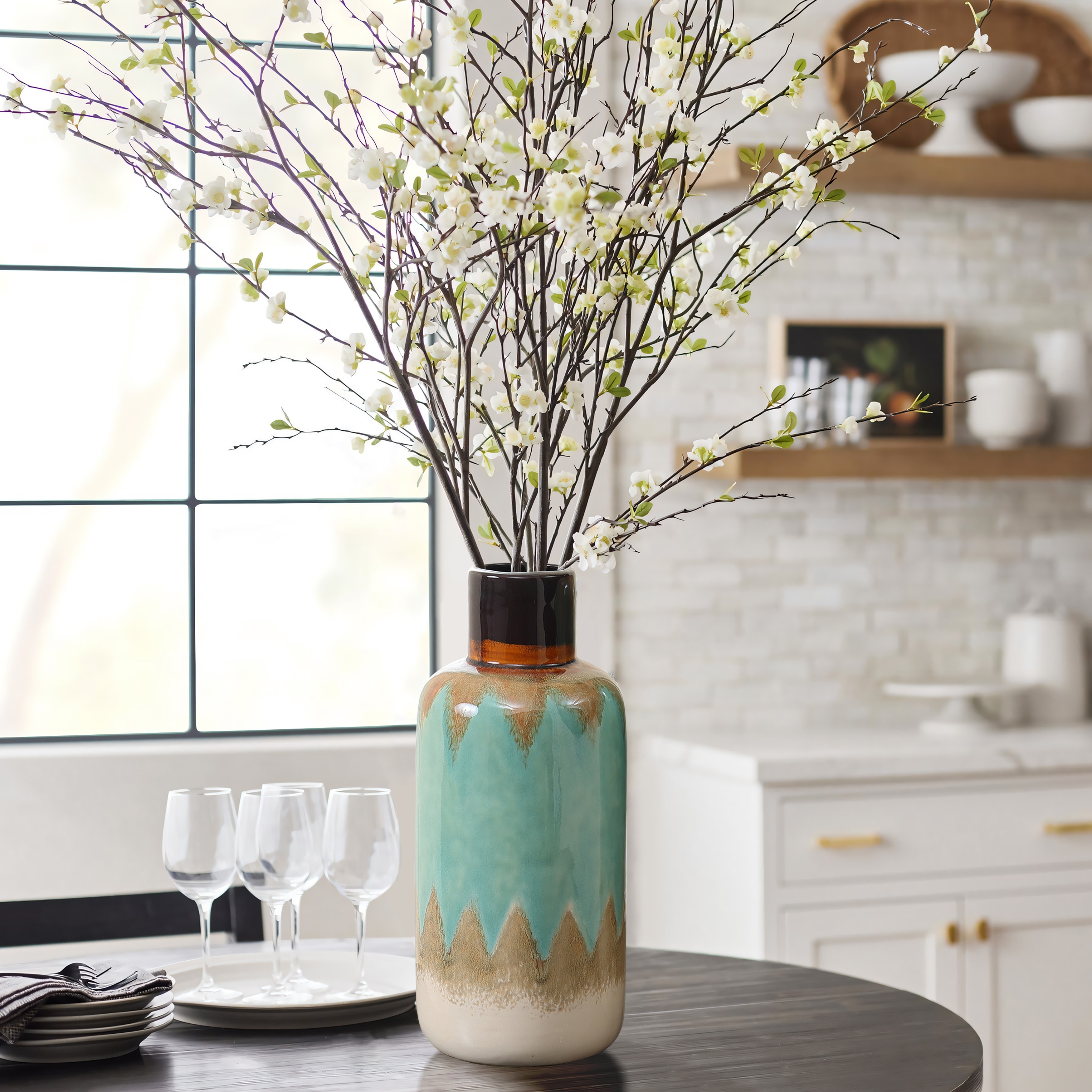 Three Earth Tones Ombre Tall Stoneware Vase