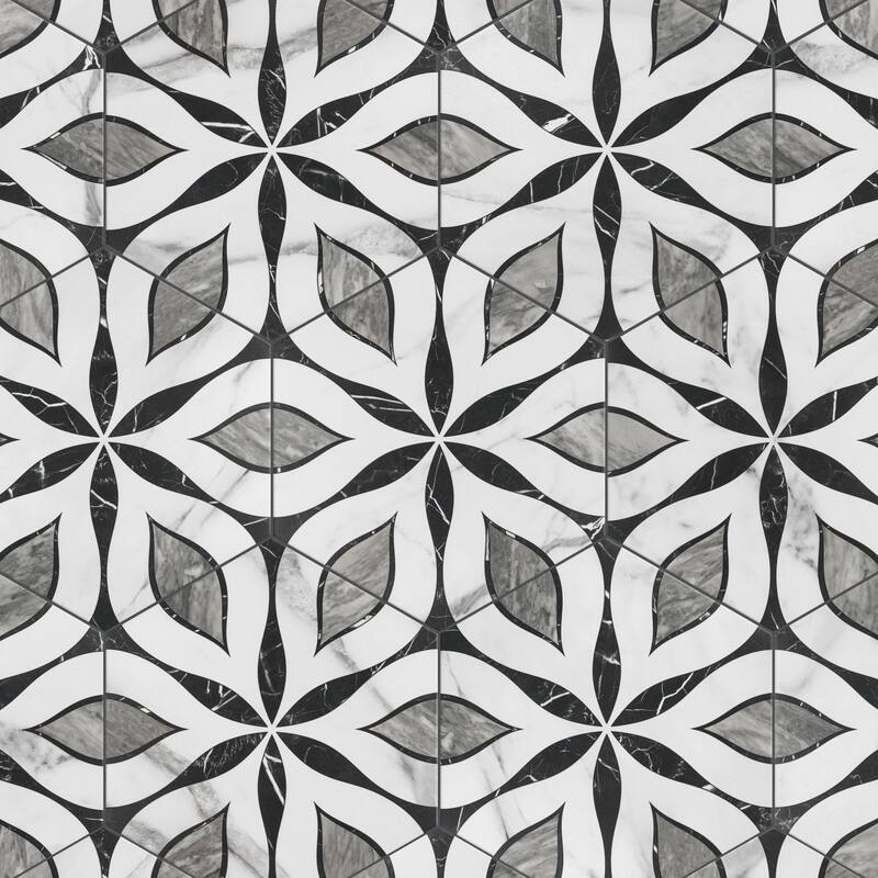 Merola Tile BioTech Hex Bardiglio Elazig 11" x 13" Porcelain Floor and Wall Tile - Case (14 Tiles)