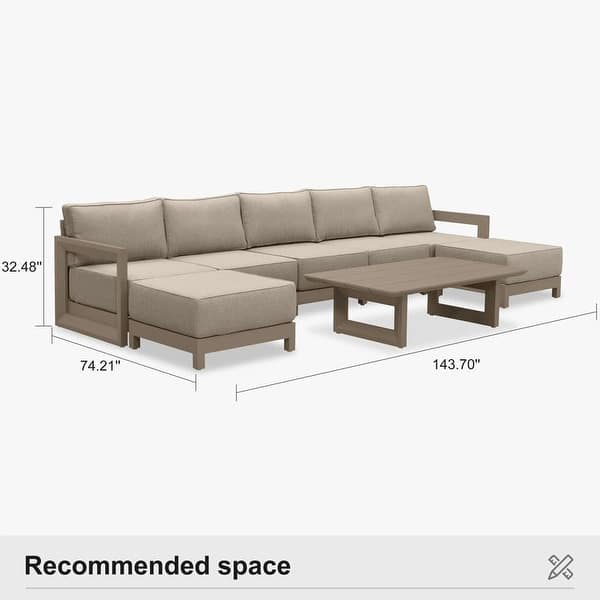 dimension image slide 2 of 10, PURPLE LEAF Caesar U-Shaped Khaki Outdoor Couch with 9.6" Thick for Yard Porch Deck Patio Conversation Sets