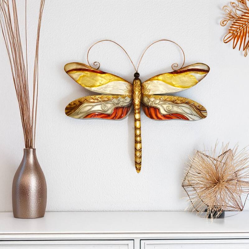 Dragonfly Wall Decor Pearl Tan And Brown