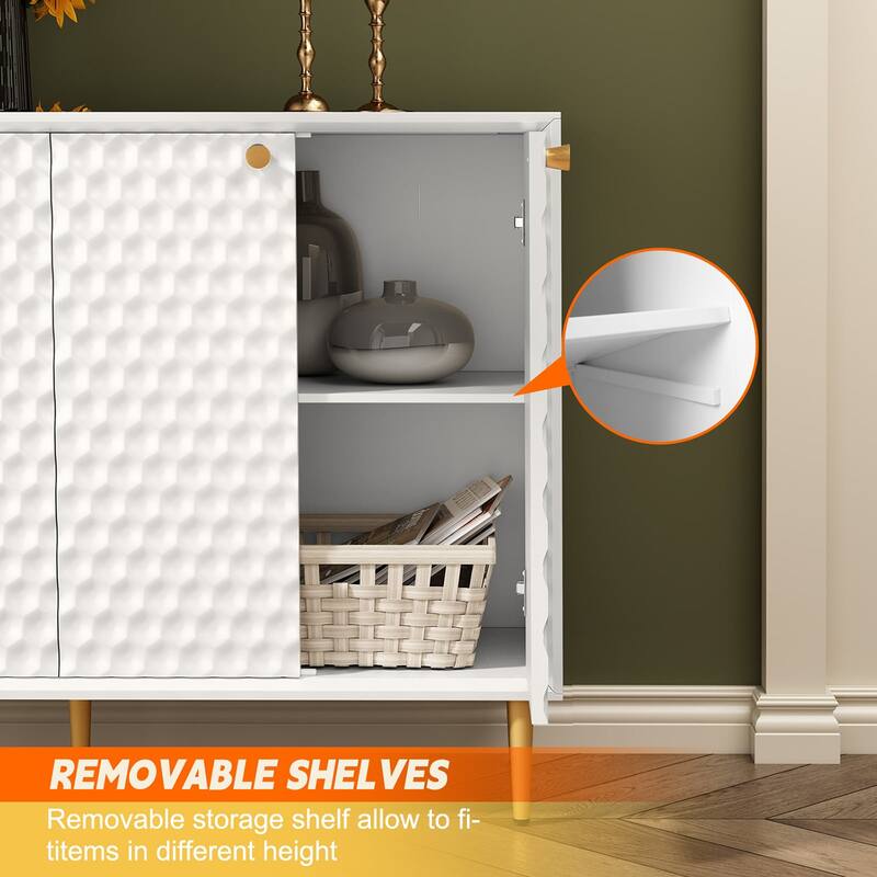 Hexagon Honeycomb Storage Cabinet, 4 Door Modern Buffet with Gold Legs