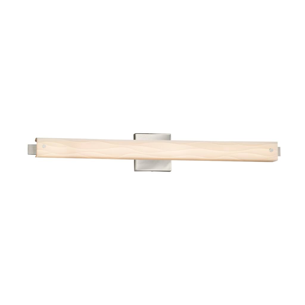 Justice Design Porcelina Edge 31-inch Brushed Nickel ADA LED Wall/ Bath Bar, Waves Shade