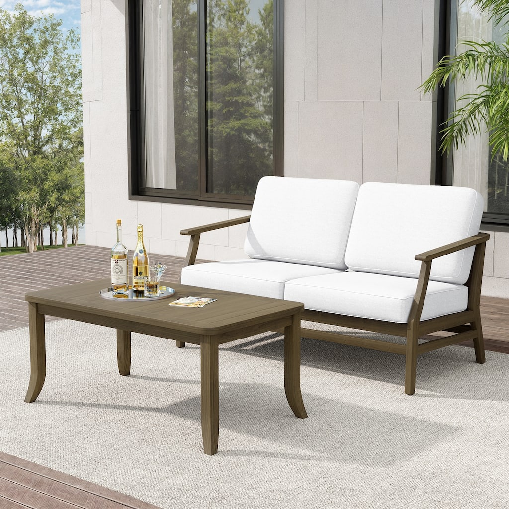 Teak Outdoor Patio Loveseat and Coffee Table Set (2-Piece)