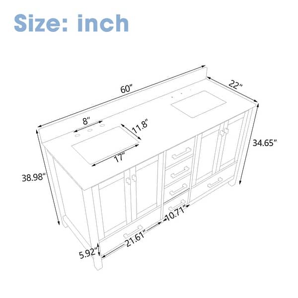 Nephelily 60 inch Transitional White Bathroom Vanity, Double Sinks