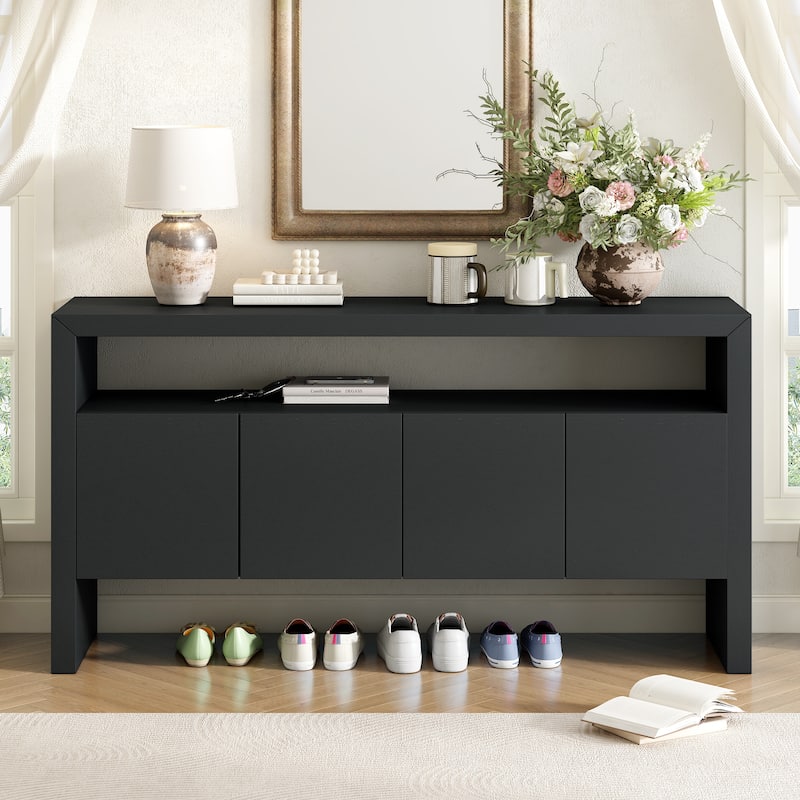 4-Door Sideboard with Open Shelf - Black
