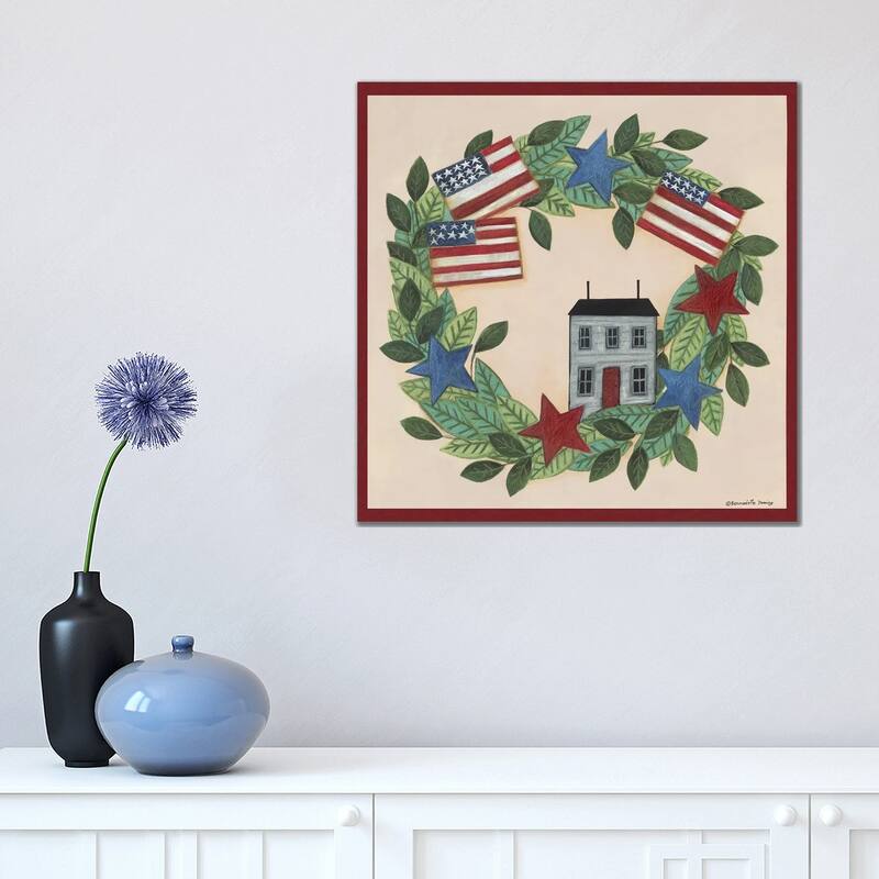 iCanvas "Patriotic Saltbox House Wreath" by Bernadette Deming Canvas Print - 18x18x1.5