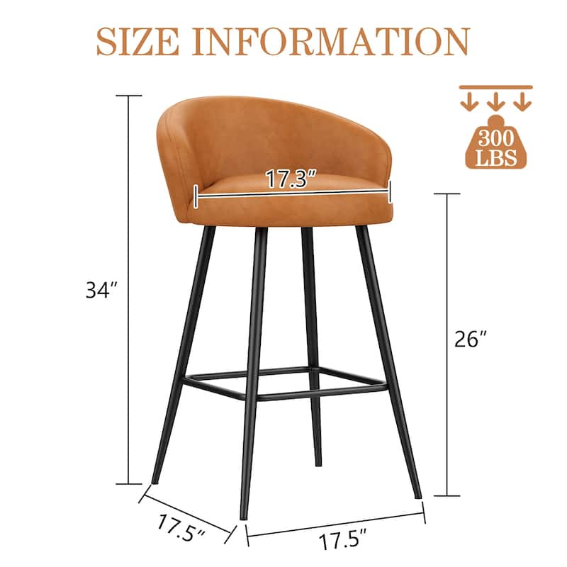 Upholstered Counter & Bar Stools With Metal Frame, Bar Chairs for Kitchen lsland with back and footrest