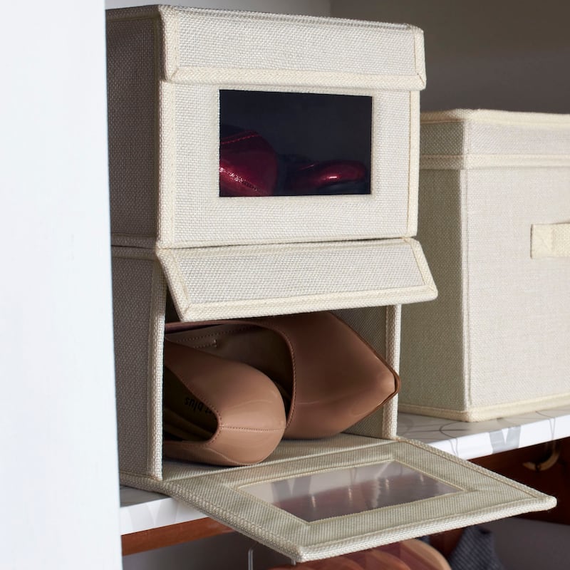 Household Essentials Small Drop Front Shoe Box, Cream, 2-Pack - 8'' x 13'' x 5'' - 8'' x 13'' x 5'' - Off-White