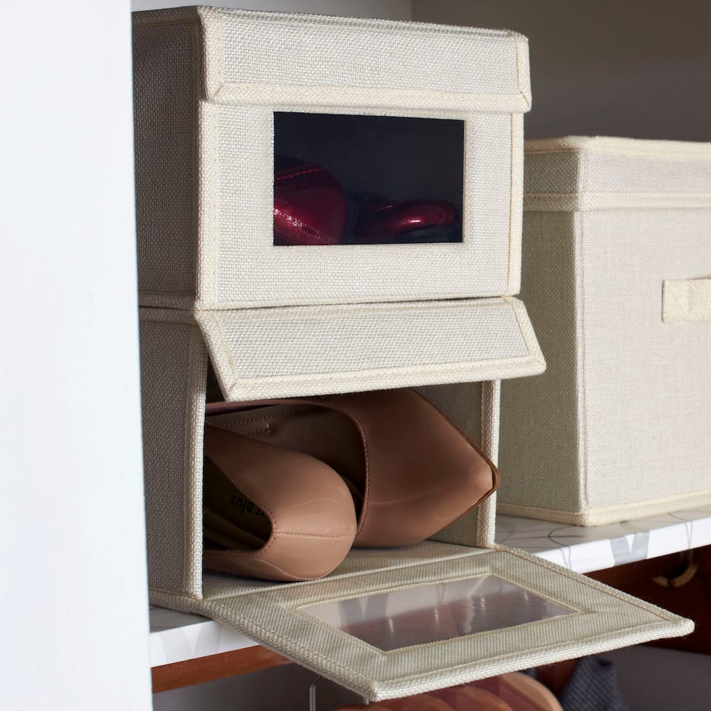 Household Essentials Small Drop Front Shoe Box, Cream, 2-Pack - 8'' x 13'' x 5''