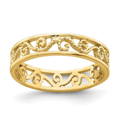 Curata 14 karat Yellow Gold Scroll Cut out Band Toe Ring [size 2] Beaded