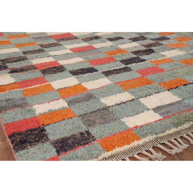 Checkered Moroccan Area Rug Hand-Knotted Wool Carpet - 8'0" x 10'11"