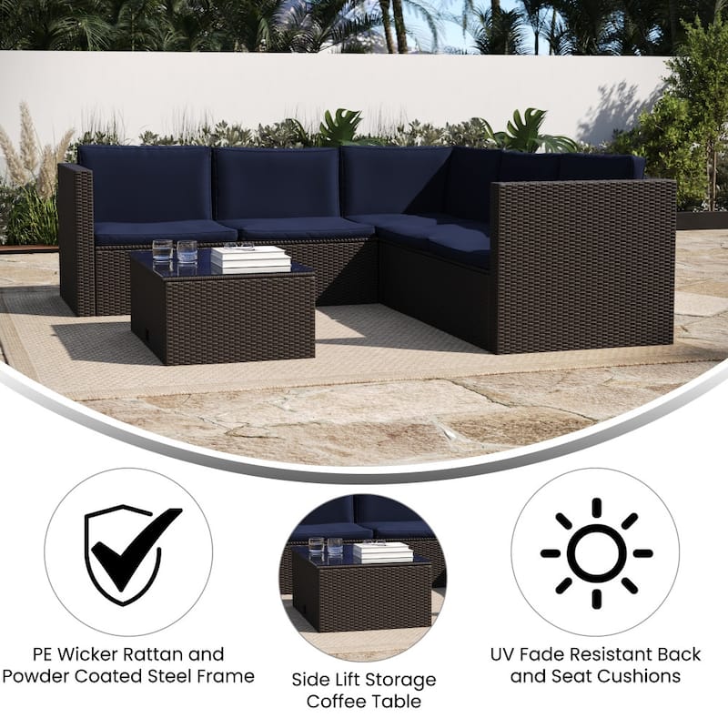 Indoor/Outdoor Patio Wicker Rattan Sofa and Table Set