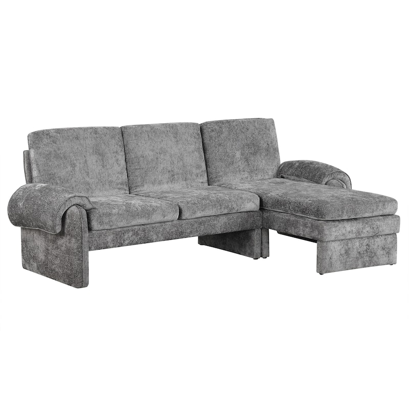 94.1" Convertible Futon Sofa Bed, Adjustable Backrest, Reversible Chaise, Detachable Pillows, Gray Chenille, Living Room