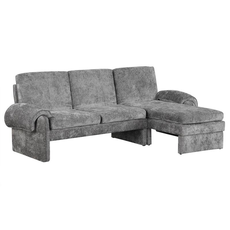 Convertible Futon Sofa Bed with Reversible Chaise Lounge, 2 Removable Armrest Pillows and Folding Backrest for Living Room