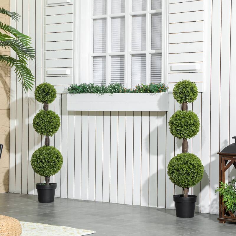 HOMCOM Set of 2 Decorative Artificial Plants, Topiary Ball-shaped Boxwood Trees in Pots, Fake Plants for Home Indoor outdoor - Green
