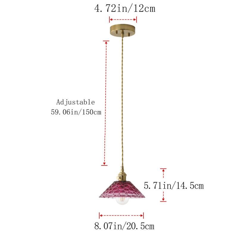 Vintage Glass Pendant Light Purple Red Shade Metal Hanging Lamp Ceiling Fixture - N/A