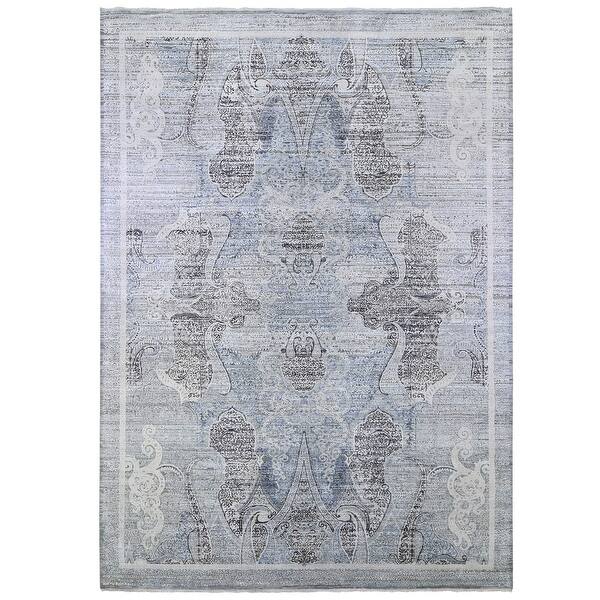 slide 1 of 12, Hand Knotted Blue Transitional with Wool & Silk Oriental Rug (10'3" x 14'3") - 10'3" x 14'3"