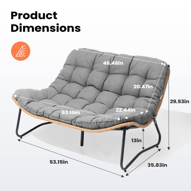 Double Papasan PE Rattan Chair Loveseat with Cushion For Indoor Outdoor