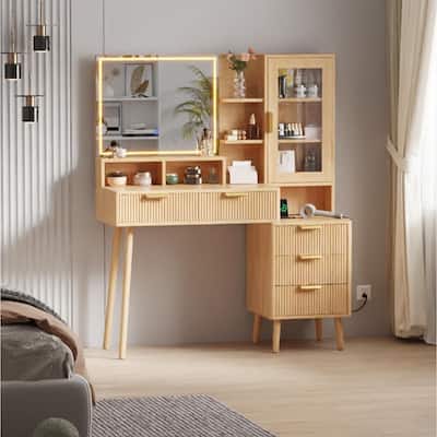 Makeup Vanity Desk with Lights & Power Outlet
