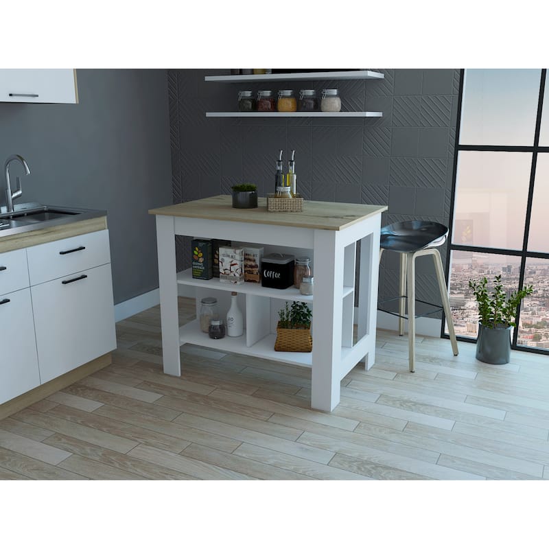 Rockaway 3-Shelf Kitchen Island for Dining Room,Living Room - light White