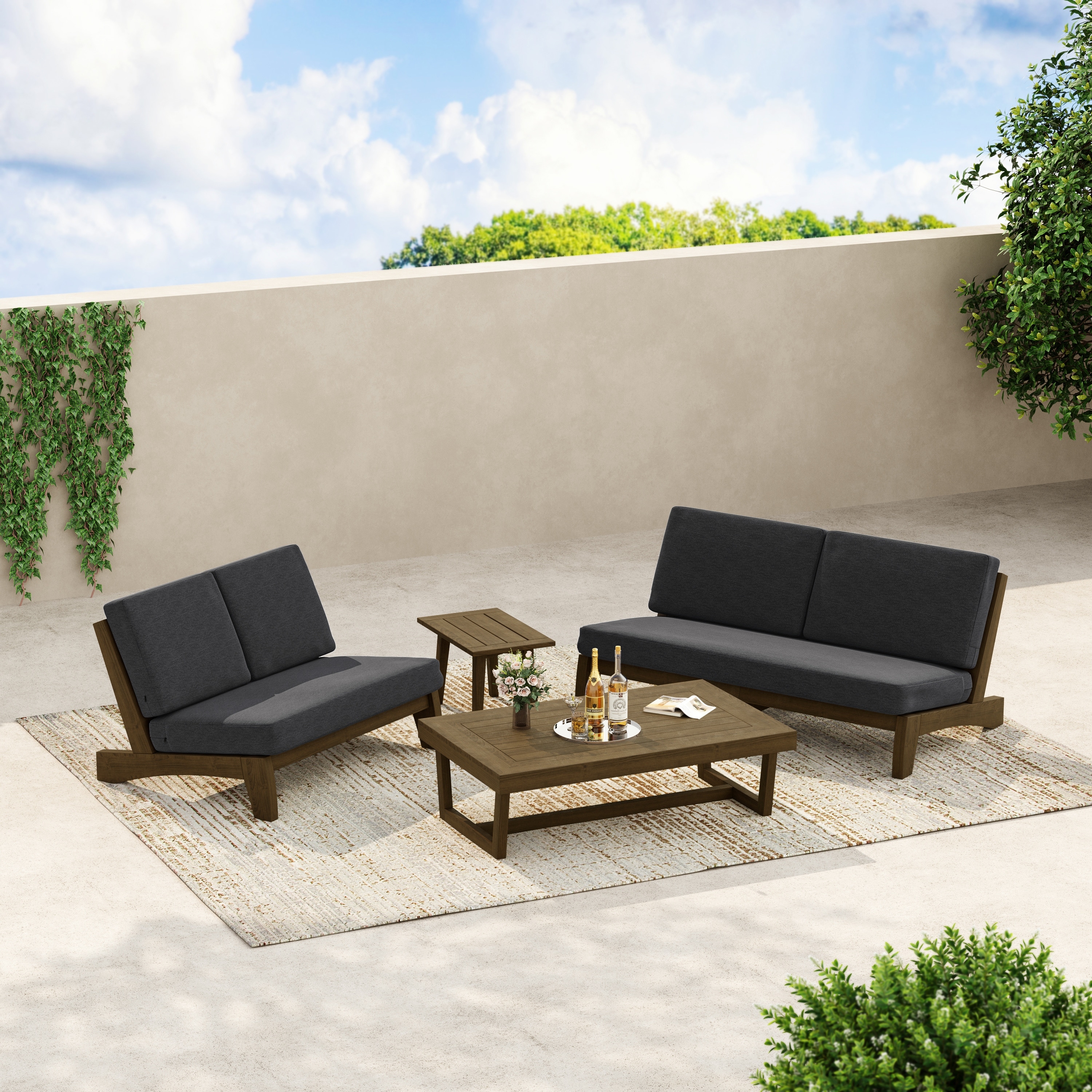 Outdoor Sofa Set with Whole Cushion Loveseat, Coffee & Side Table