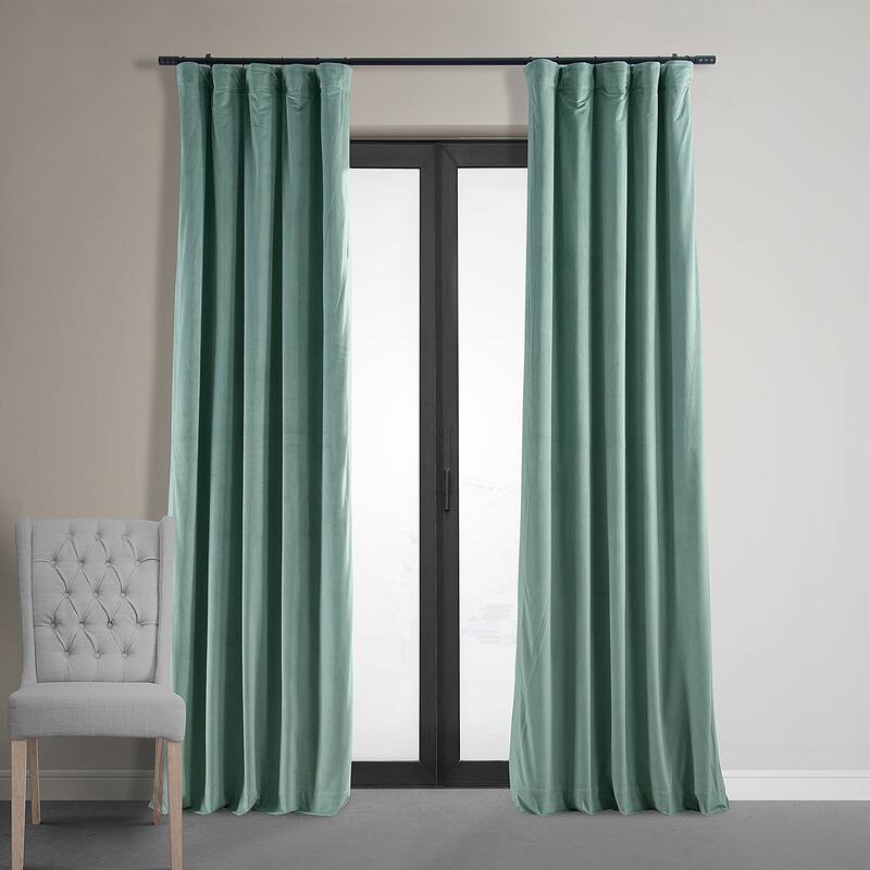 Exclusive Fabrics Signature Velvet Blackout Curtains - 96 Inches Long, (1 Panel) - Luxurious Drapery for Light Control. - 50 X 96 - Aqua Mist