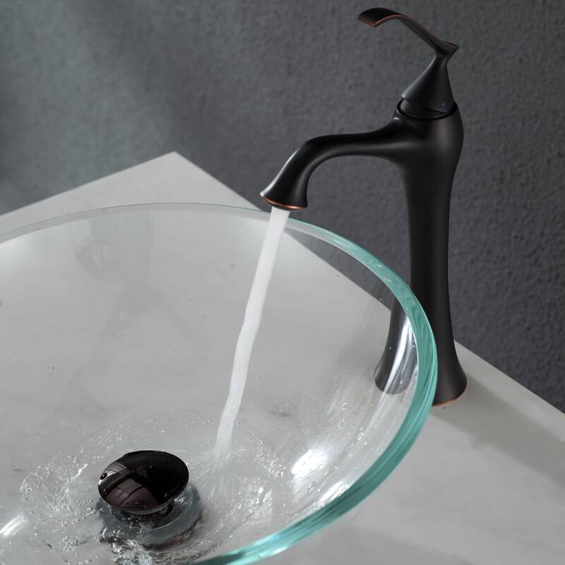 Kraus 16-1/2" Clear Glass Vessel Bathroom Sink - Includes Pop-Up Drain