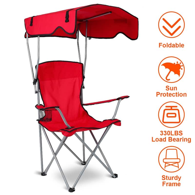 Foldable Beach Canopy Chair With Sun Shade Cup Holder 330LBS