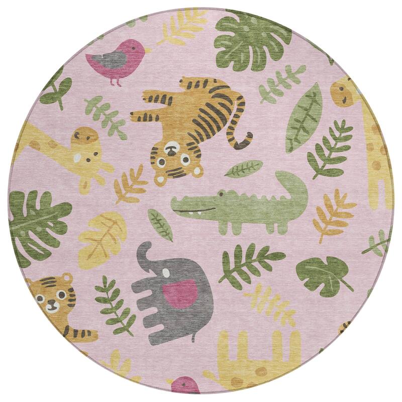 Machine Washable Indoor/ Outdoor Whimsy Safari Animals Chantille Rug