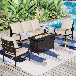 MAISON ARTS Patio Furniture Set 4-Piece Outdoor Conversation Set with Gas Fire Pit Table