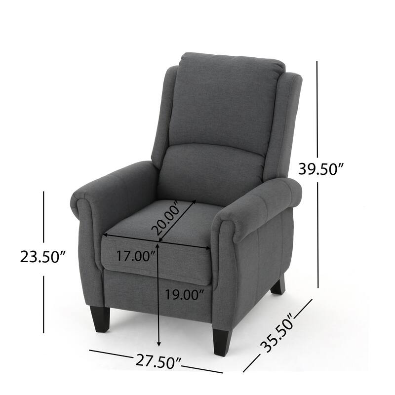 Push-Back Recliner Chair, High-Back Fabric Armchair with Rolled Arms, Single Sofa Recliner with Wood Legs, Classic Lounge Chair