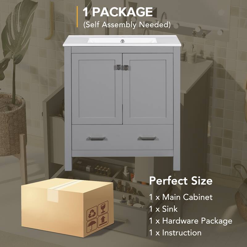 30" Bathroom Vanity with Single Sink, Combo Cabinet Undermount Sink, Storage Cabinet with 2 Doors and a Drawer, Soft Closing