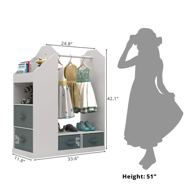 Kids Costume Organizer Open Hanging Armoire Closet with Mirror