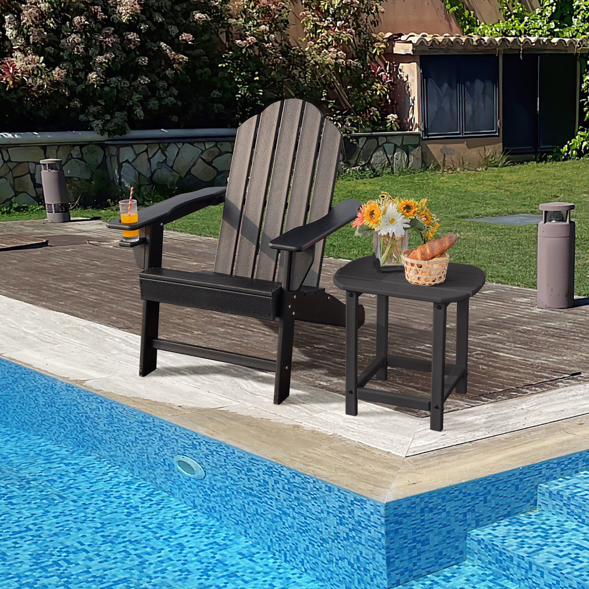 Costway Patio Adirondack Chair Weather Resistant Garden Deck W Cup 34 x 31 x 37