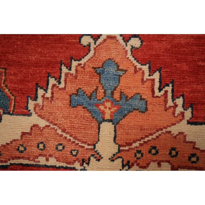 Geometric Heriz Serapi Vegetable Dye Area Rug Hand-Knotted Wool Carpet - 8'11" x 11'11"