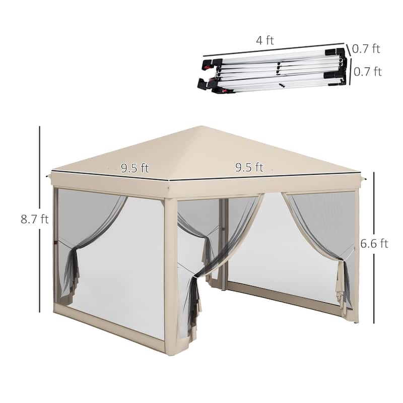 Outsunny 210D Oxford 10' x 10' Pop Up Canopy Tent with Netting, Instant Screen Room House, Tents for Parties, Height Adjustable