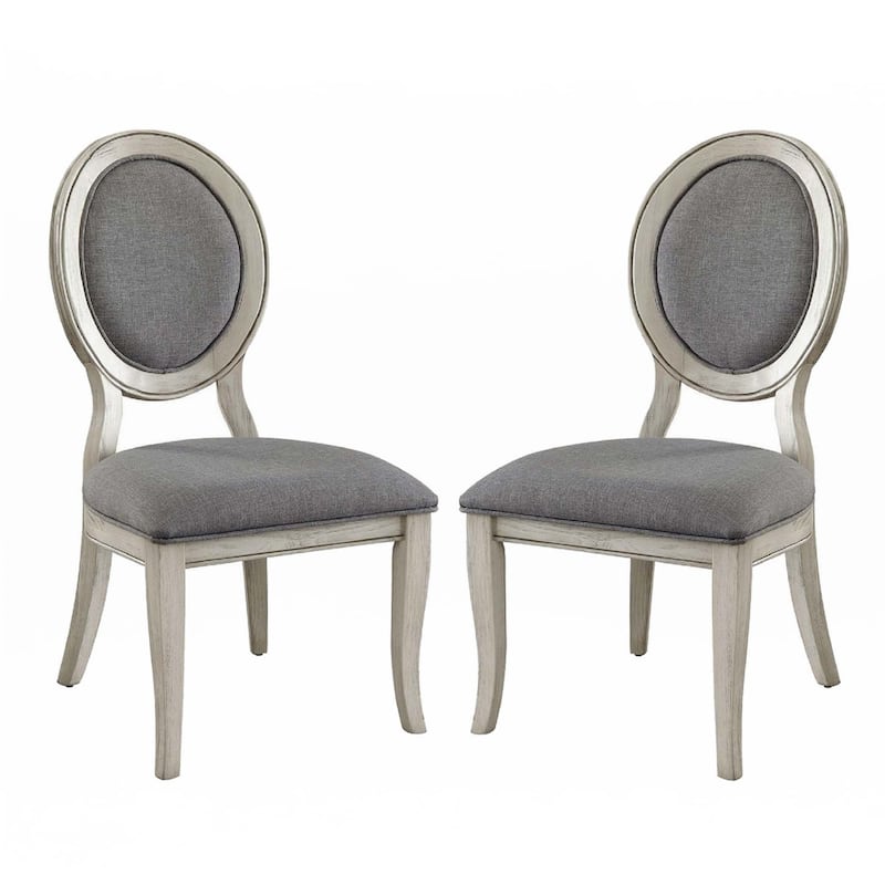 Set of 2 Dining Chairs - Antique White&Gray