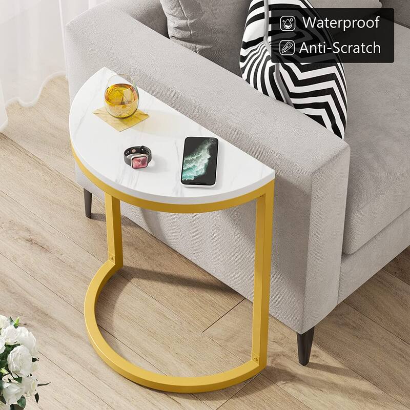 C End Table Side Table for Living Room Sofa Couch, Half Round