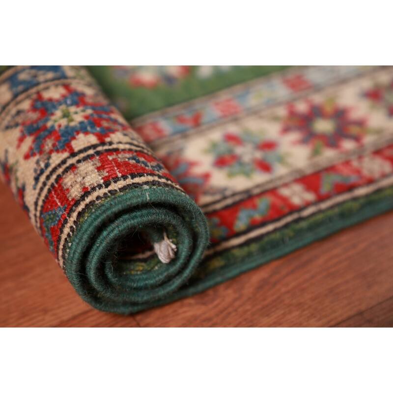 Green Kazak Oriental Foyer Rug Accent Handmade Wool Carpet - 2'0"x 3'0"