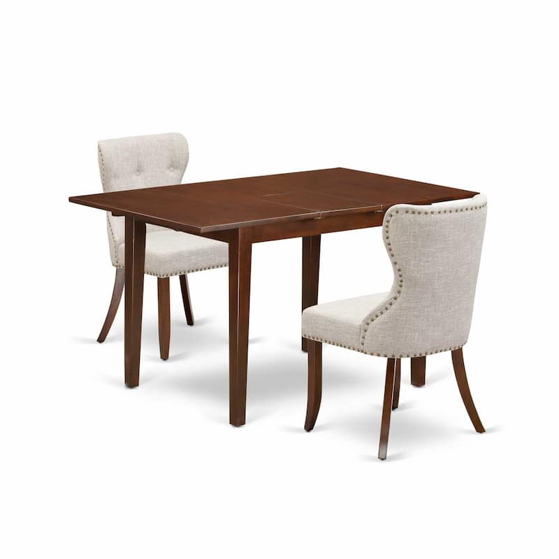 Vintage Kitchen Dinette Set - 2 Fabric Chairs & Butterfly Leaf Table - Mahogany Finish